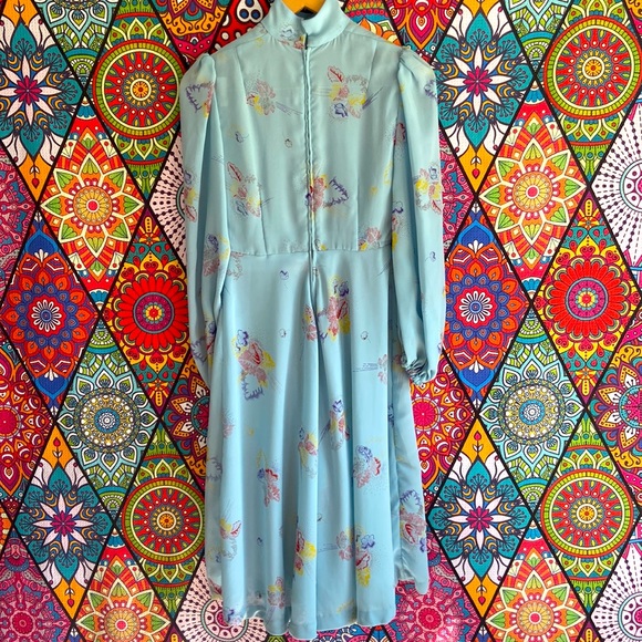 Vintage 1970s Sheer Mock Neck Long Sleeved Dress Sz 8 - Picture 2 of 8